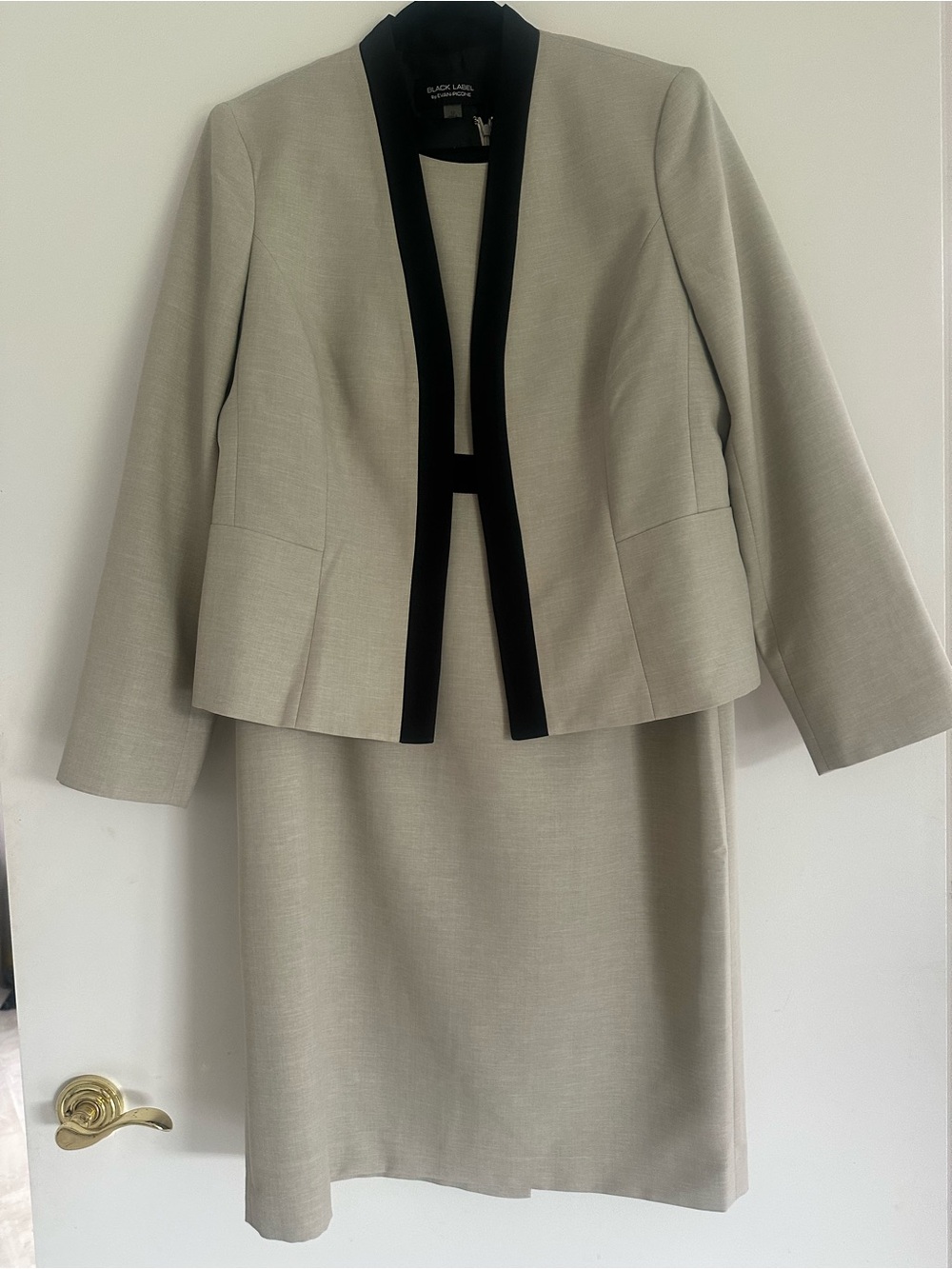 Tan Blazer with Black Trim and matching Sheath Dress by Black Label.